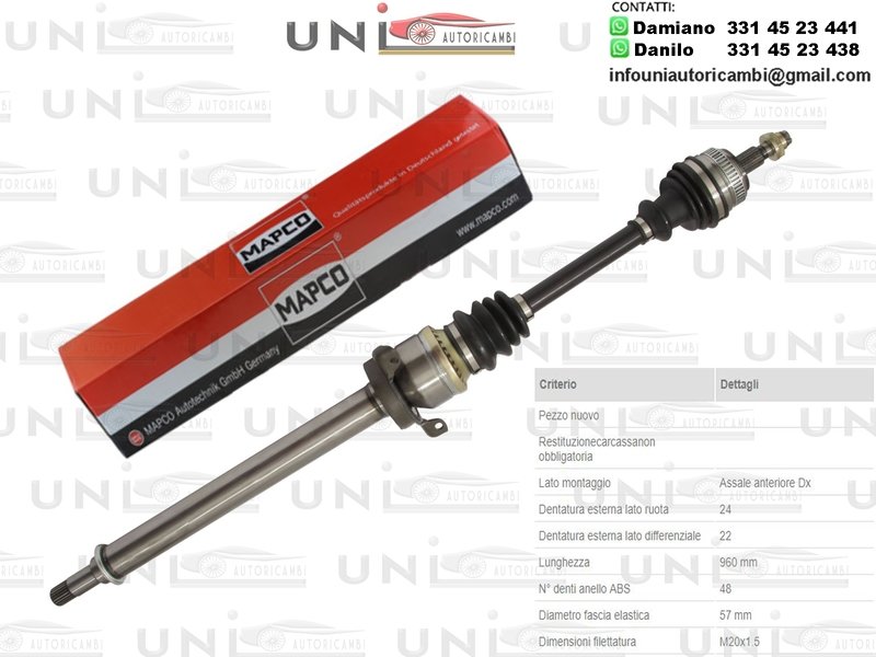 Albero Motore / Semiasse Anteriore DESTRO/Mercedes-Benz Classe A da 1997/Mercedes-Benz Vaneo da 2002/