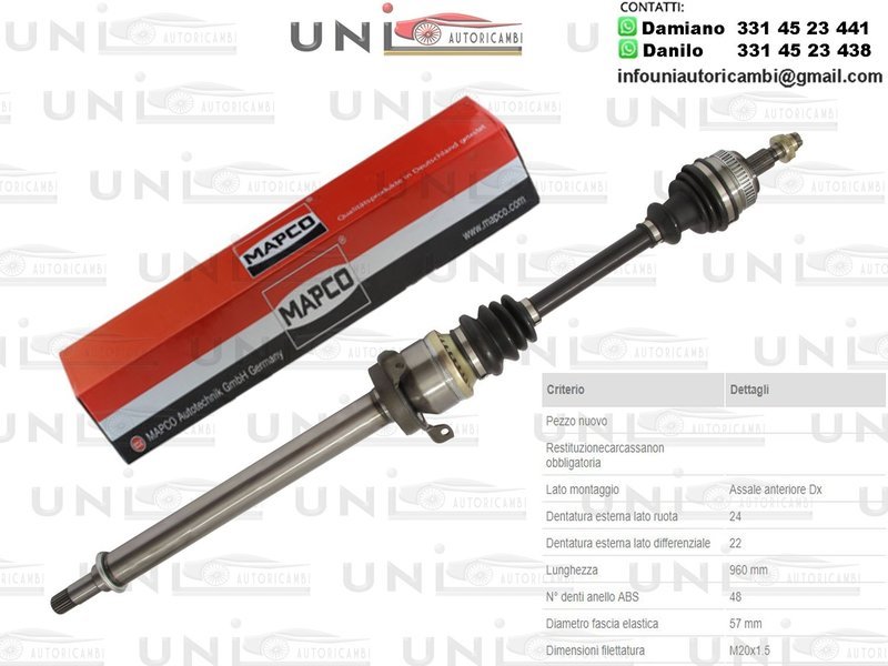 Albero Motore / Semiasse Anteriore DESTRO/Mercedes-Benz Classe A da 1997/Mercedes-Benz Vaneo da 2002/