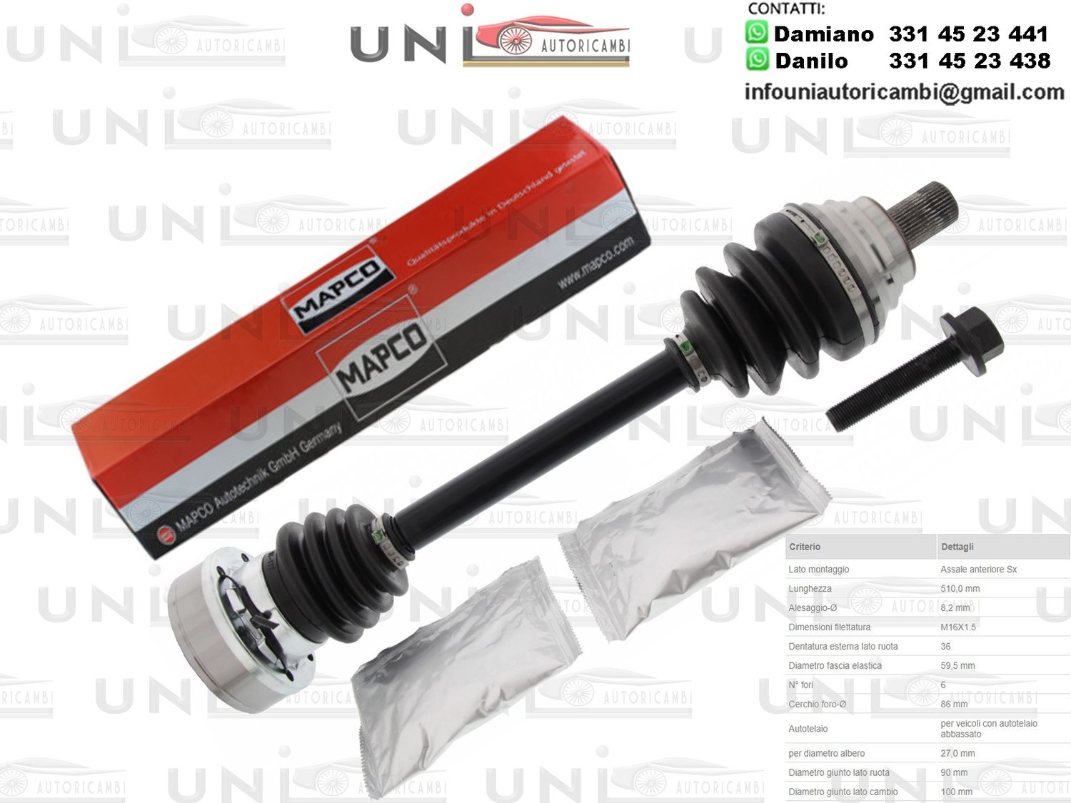 Albero Motore / Semiasse Anteriore SINISTRO/Audi A3 da 2009/Audi A3 Sportback da 2004/Seat Altea da 2004/Seat Altea XL da 2006/Seat Leon da 2005/Seat Leon SC da 2013/Seat Leon​ ST da 2013/