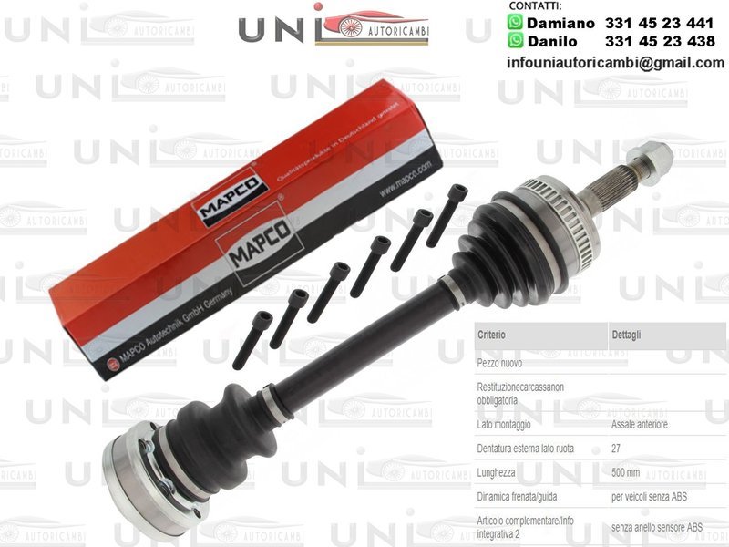 Albero Motore / Semiasse Anteriore DESTRO/Mercedes-Benz Classe V da 1999/Mercedes-Benz​ Vito Autobus da 1999/ Mercedes-Benz​ Vito Furgonato da 1999/