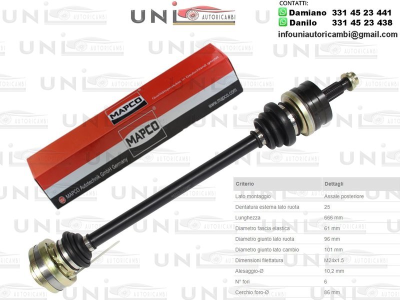 Albero Motore / Semiasse Anteriore DESTRO/ Mercedes-Benz Classe E da 1993/ Mercedes-Benz Classe E​ Cabriolet da 1993/Mercedes-Benz Classe E​ Coupe da 1993/Mercedes-Benz Classe E Station Wagon /