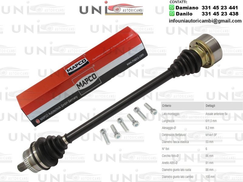 Albero Motore / Semiasse Anteriore DESTRO/Audi A4  da 1994 / Audi A4 Avant da 1994/VW Passat da 1996 /VW Passat ​Variant da 2000/