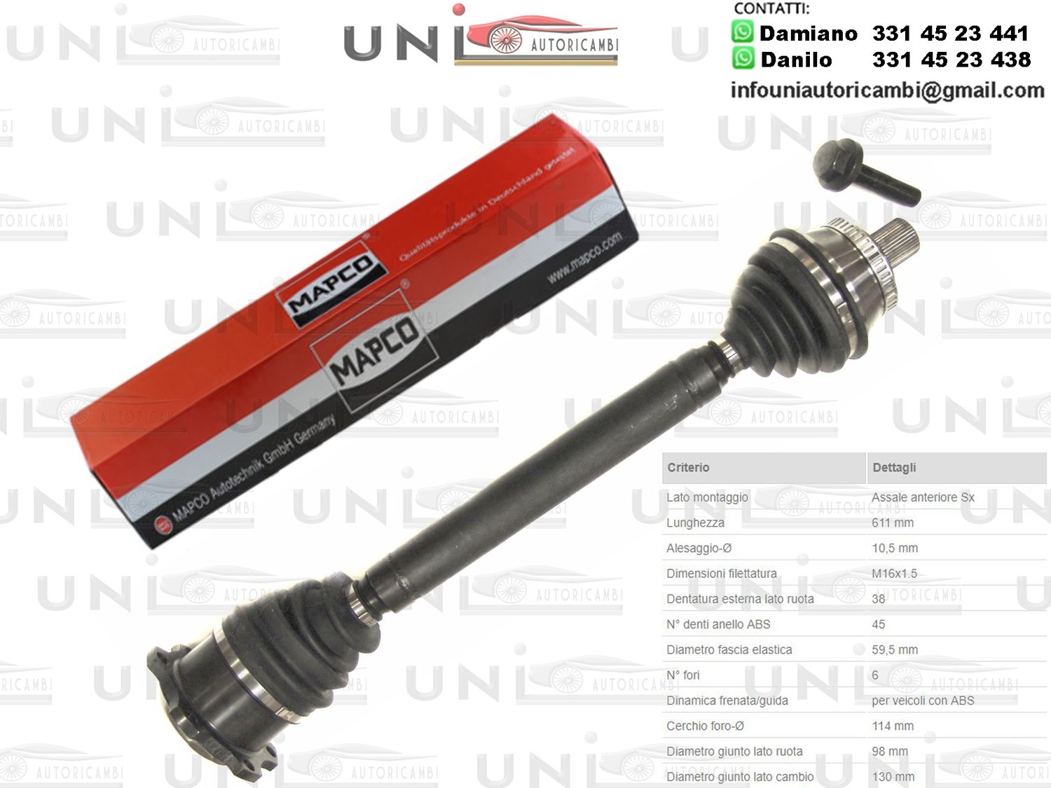 Albero Motore / Semiasse Anteriore DESTRO/Audi A4 da 1995/Skoda Superb I da 2001 /VW Passat da 1996/VW Passat Station Wagon 1997/