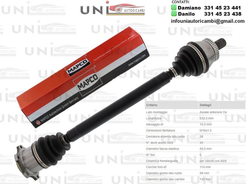 Albero Motore / Semiasse Anteriore DESTRO/Audi A4 da 1995/Skoda Superb I da 2001/VW Passat da 1996/VW Passat Station Wagon /