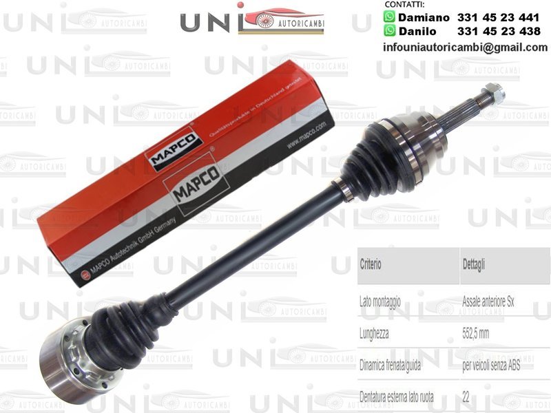 Albero Motore / Semiasse Anteriore DESTRO/ VW Golf III da 1993/VW Golf III Cabriolet da 1995/VW Golf ​III Variant da 1994/VW Golf IV Cabriolet da 1998/