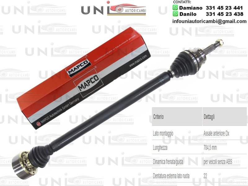 Albero Motore / Semiasse Anteriore DESTRO/ VW Golf III da 1993/VW Golf III Cabriolet da 1995/VW Golf ​III Variant da 1994/VW Golf IV Cabriolet da 1998/