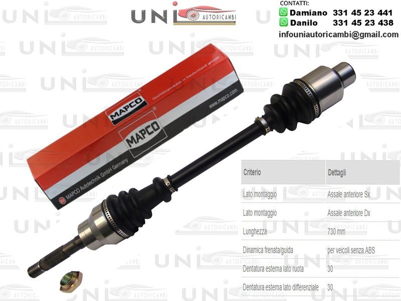 Albero Motore / Semiasse Anteriore BILATERALE/Mercedes-Benz 100 Autobus da 1988/ Mercedes-Benz 100​ Furgonato​ da 1988/Mercedes-Benz 100​ Pianale Piatto/Telaio da 1988/