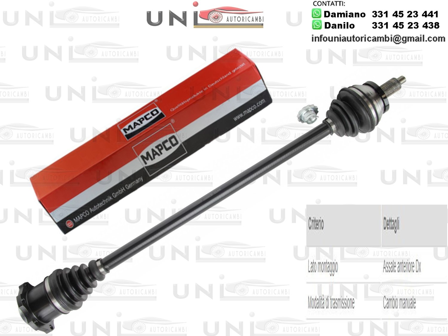 Albero Motore / Semiasse Anteriore DESTRO/Skoda Fabia I da 1999 /Skoda Fabia I​ Combi da 2000/Skoda Fabia I​ Praktik​ da 2001/Skoda Fabia I​ Tre Volumi​ da 1999/