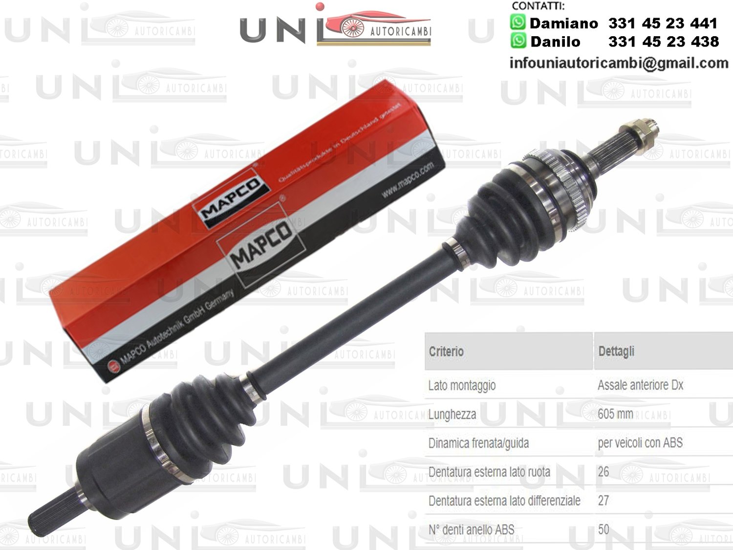 Albero Motore / Semiasse Anteriore DESTRO/Honda Concerto da 1989/Honda Concerto Tri Volumi da 1989/Honda CRX II da 1987/Honda Prelude II da 1983/Rover 200 2 Volumi/Coda Spiovente da 1989/