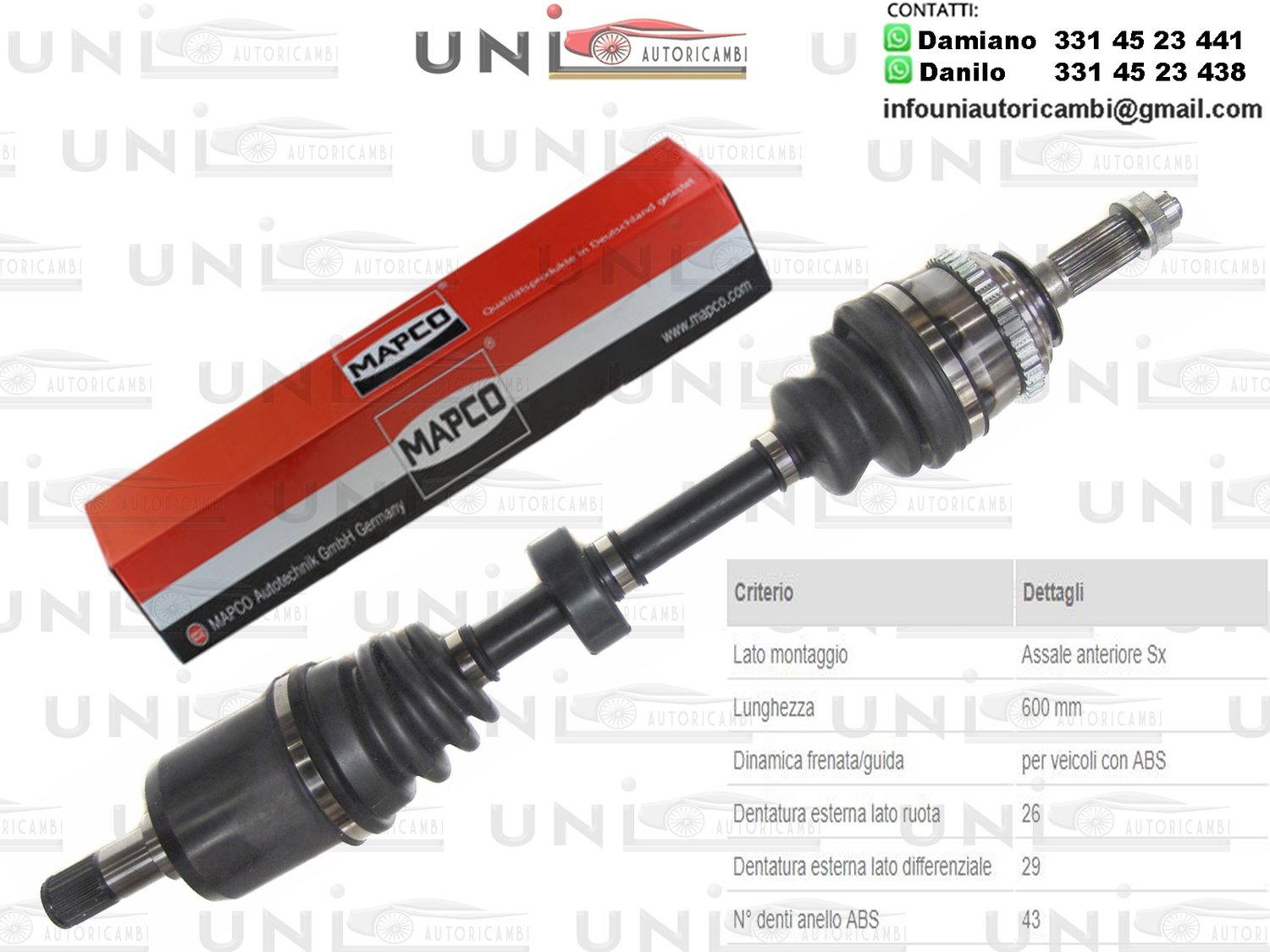 Albero Motore / Semiasse Anteriore SINISTRO/Rover 200 2 Volumi/Coda Spiovente da 1991/Rover 400 da 1991/