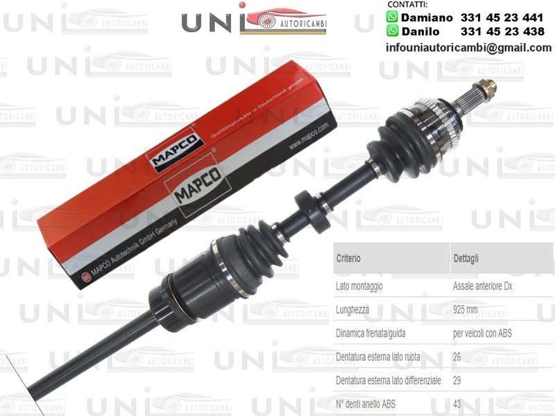 Albero Motore / Semiasse Anteriore DESTRO/Rover 200 2 Volumi/Coda Spiovente da 1991/Rover 400 da 1991/