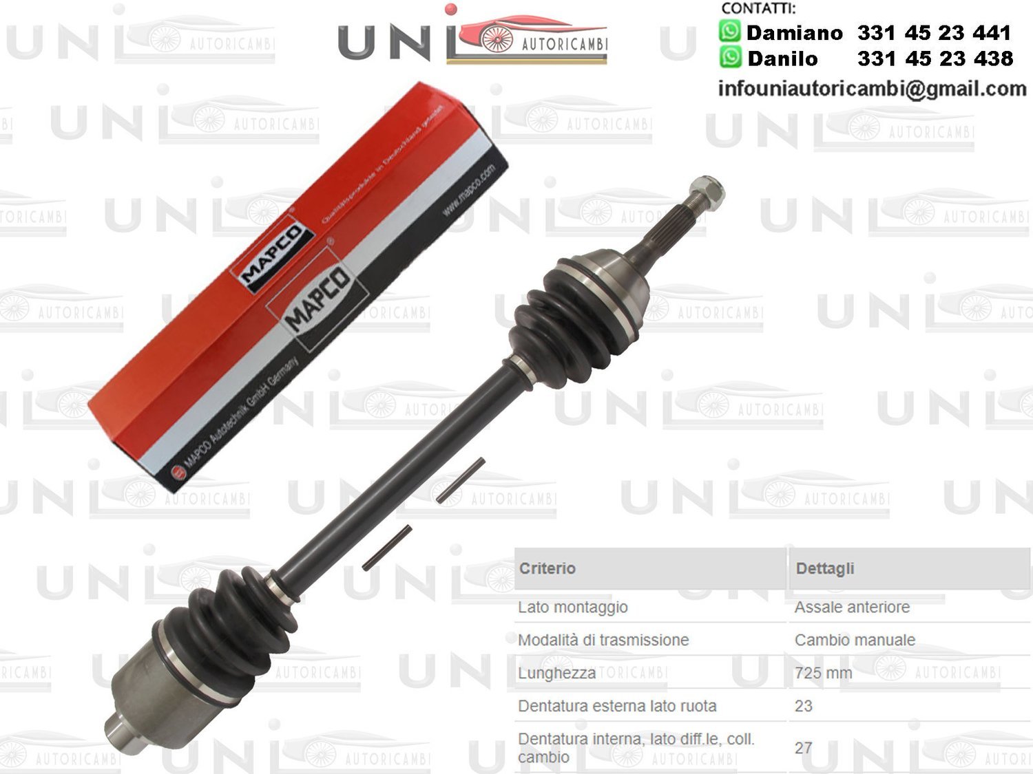 Albero Motore / Semiasse Anteriore DESTRO / Renault Trafic Autobus (T5,T6,T7) da 1980/ Renault Trafic Autobus (T1,T3,T4) da 1980/​Renault Trafic Furgonato (T1, T3, T4) ​ da 1980/ Renault Trafic Pian