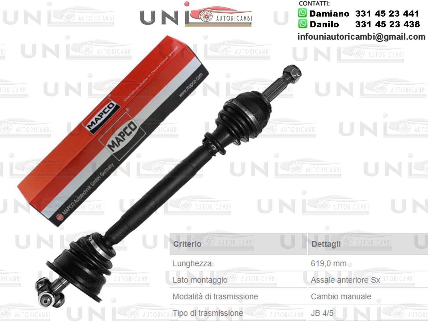 Albero Motore / Semiasse Anteriore DESTRO DX / Renault Clio I (B/C57,5/357) da 05.1990 a 09.1998