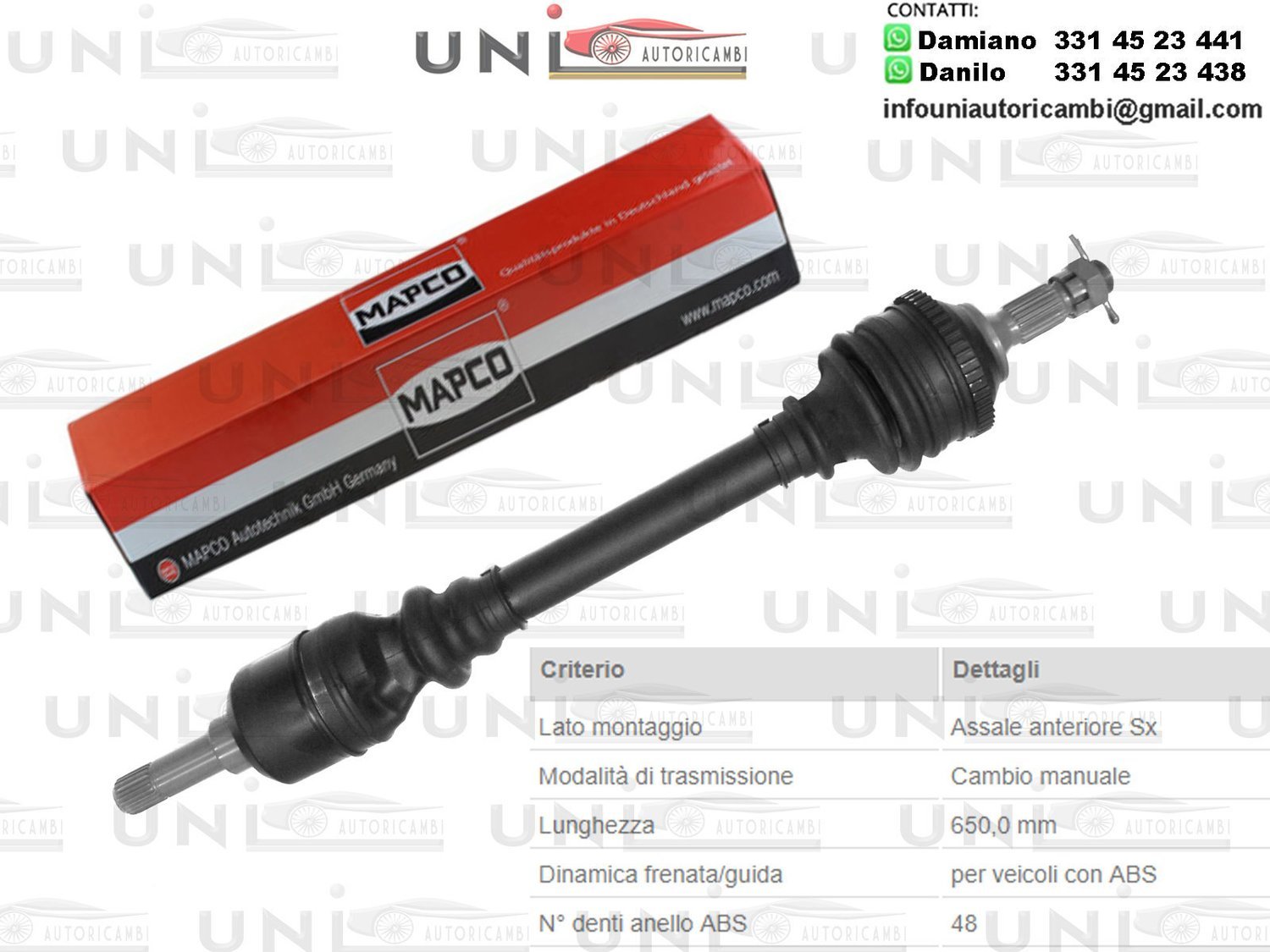 Albero Motore / Semiasse Anteriore SINISTRO /Citroen Xantia da 1993/Citroen Xantia Break da 1995/