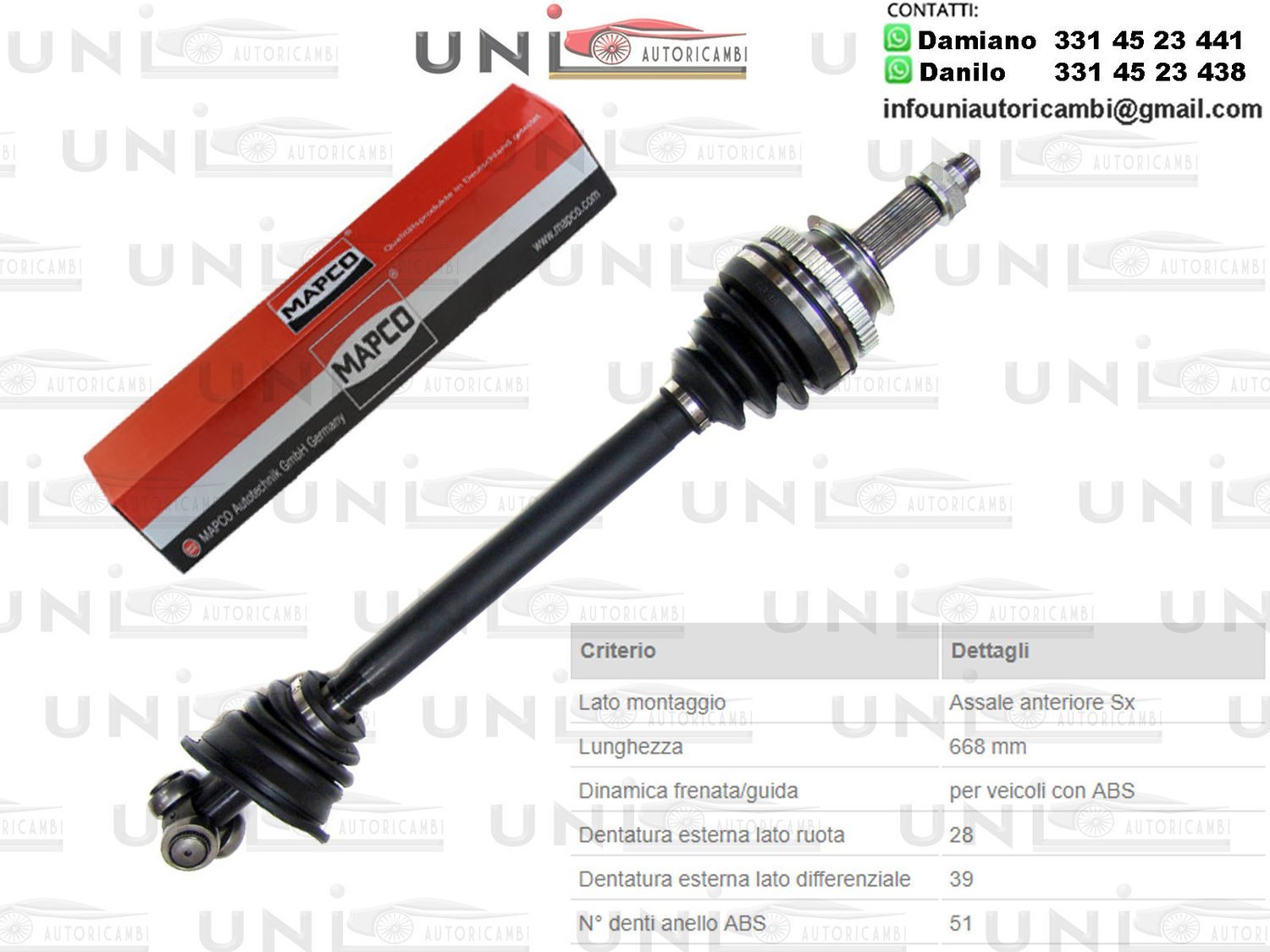 Albero Motore / Semiasse Anteriore SINISTRO /Opel Movano Combi da 1998/Opel Movano Furgonato da 1999/Opel Movano Pianale piatto/telaio da 1998/