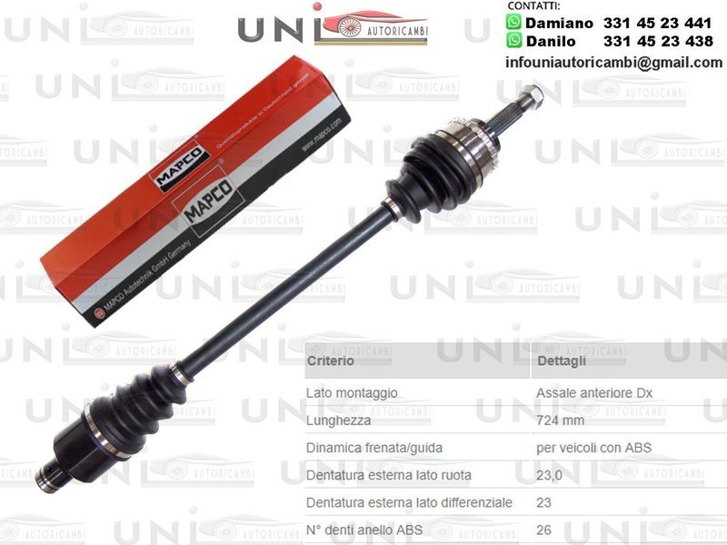 Albero Motore / Semiasse Anteriore DESTRO/Albero Motore / Semiasse Anteriore SINISTRO/Renault​ Clio II  da 1998 /Renault Clio II Furgonato da 2001/Renault Kangoo Rapid 2003/