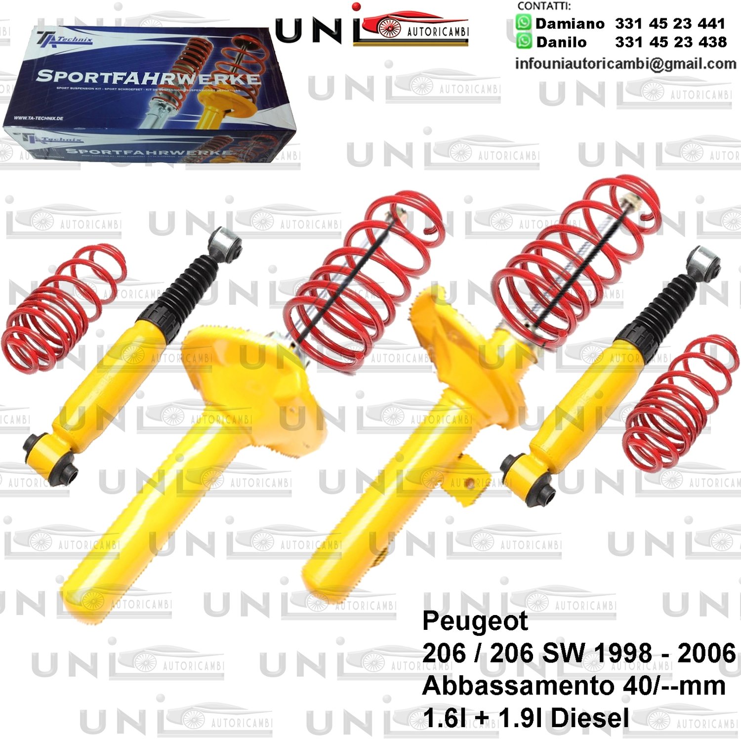 Kit Assetto Sportivo Fisso Tatechnix Peugeot 206 / CC / SW (NFZ / WJZ / WJY / NFU) da 08.1998 a 2006