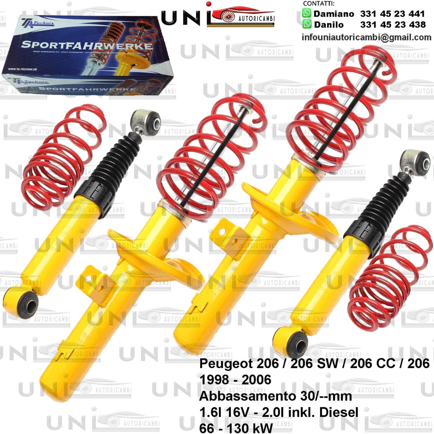 Kit Assetto Sportivo Fisso Tatechnix Peugeot 206 / SW / CC / RC (RFR / RHY / RFN / RFK / 9HY / 9HZ) da 08.1998 a 2006