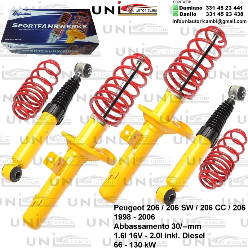 Kit Assetto Sportivo Fisso Tatechnix Peugeot 206 / SW / CC / RC (RFR / RHY / RFN / RFK / 9HY / 9HZ) da 08.1998 a 2006