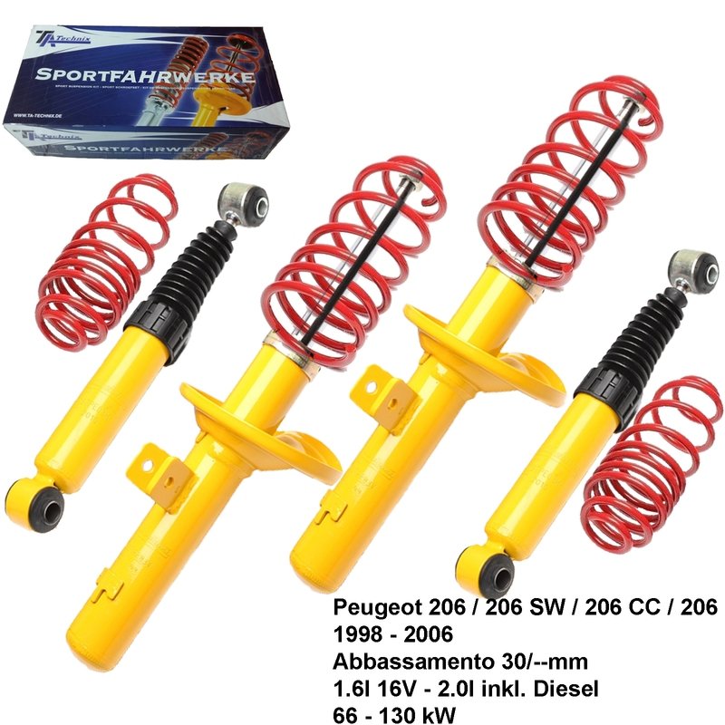 Kit Assetto Sportivo Fisso Tatechnix Peugeot 206 / SW / CC / RC (RFR / RHY / RFN / RFK / 9HY / 9HZ) da 08.1998 a 2006