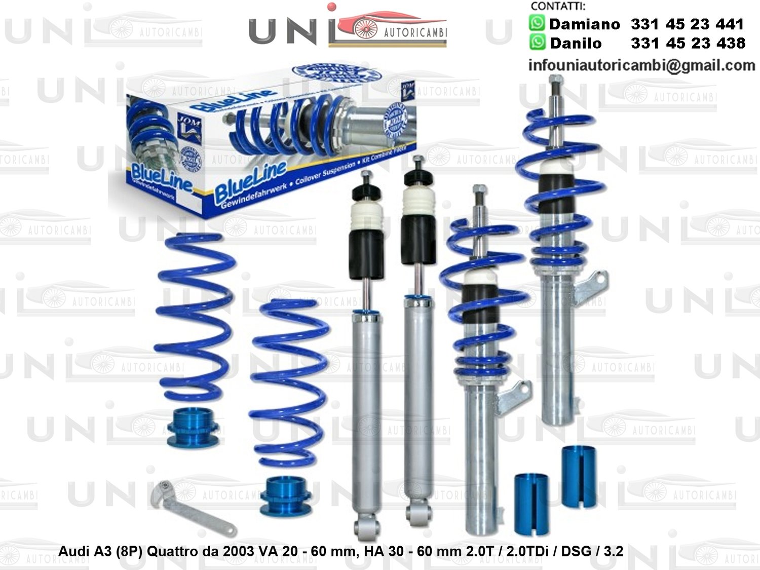 Assetto a Ghiera Regolabile Audi A3 (8P) Quattro 2.0T / 2.0TDi / DSG / 3.2 da 2003