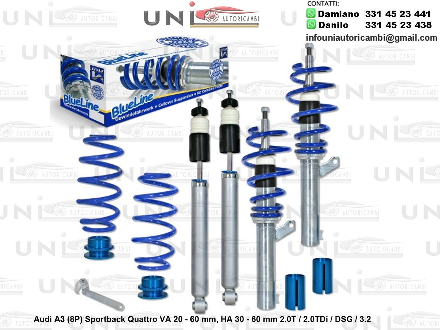 Assetto a Ghiera Regolabile Audi A3 (8P) Sportback Quattro 2.0T / 2.0TDi / DSG / 3.2