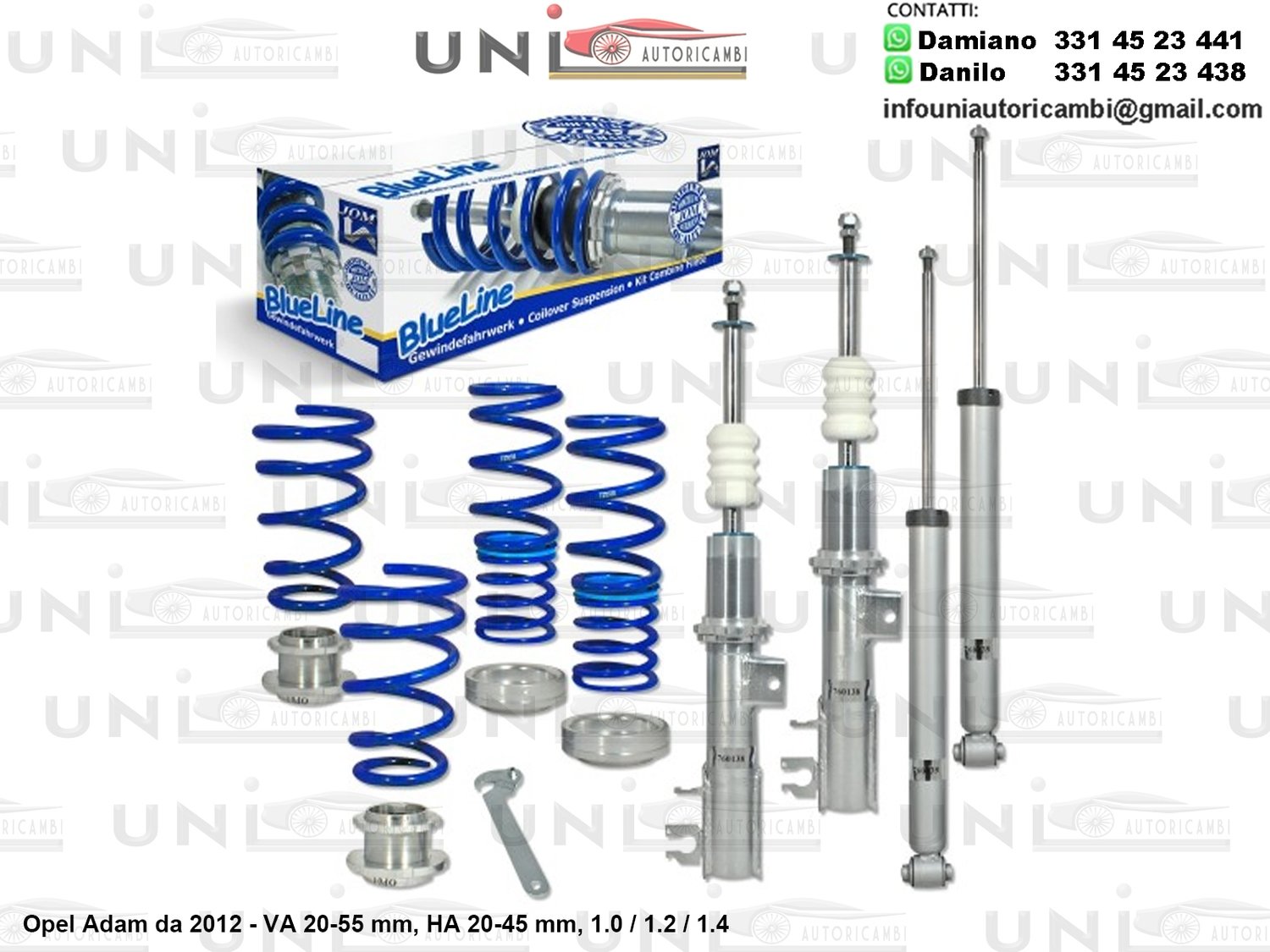 Assetto a Ghiera Regolabile 4 Ammortizzatori Sportivi Molle Opel Adam dal 2012- 1.0 / 1.2 / 1.4