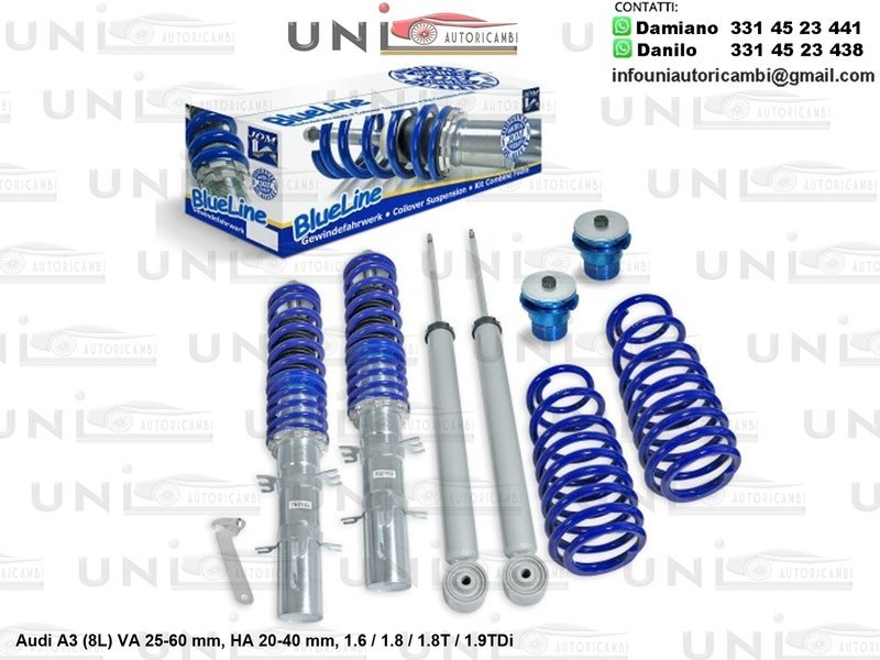 Assetto a Ghiera Regolabile 4 Ammortizzatori Sportivi Audi A3 (8L) 1.6 / 1.8 / 1.8T / 1.9TDi da 1996