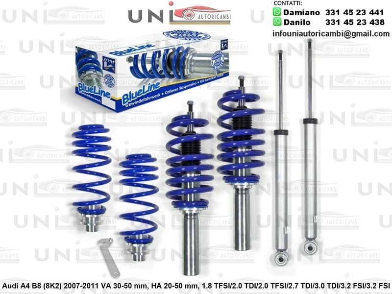 Assetto a Ghiera Regolabile Audi A4 B8 (8K2) 1.8 TFSI, 2.0 TDI, 2.0 TFSI, 2.7 TDI, 3.0 TDI, 3.2 FSI, 3.2 FSI da 2007 a 2011