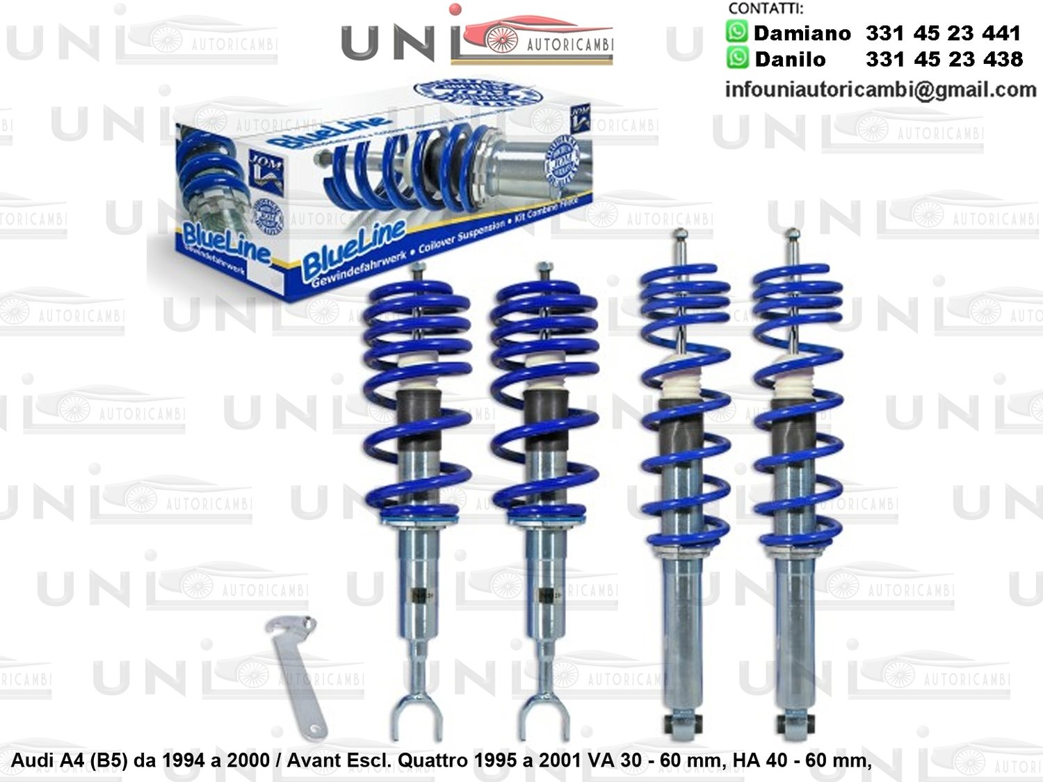 Assetto a Ghiera Regolabile Audi A4 (B5) da 04.1994 a 12.2000​ Incluso Avant Escluso Quattro da 02.1995 a 06.2001