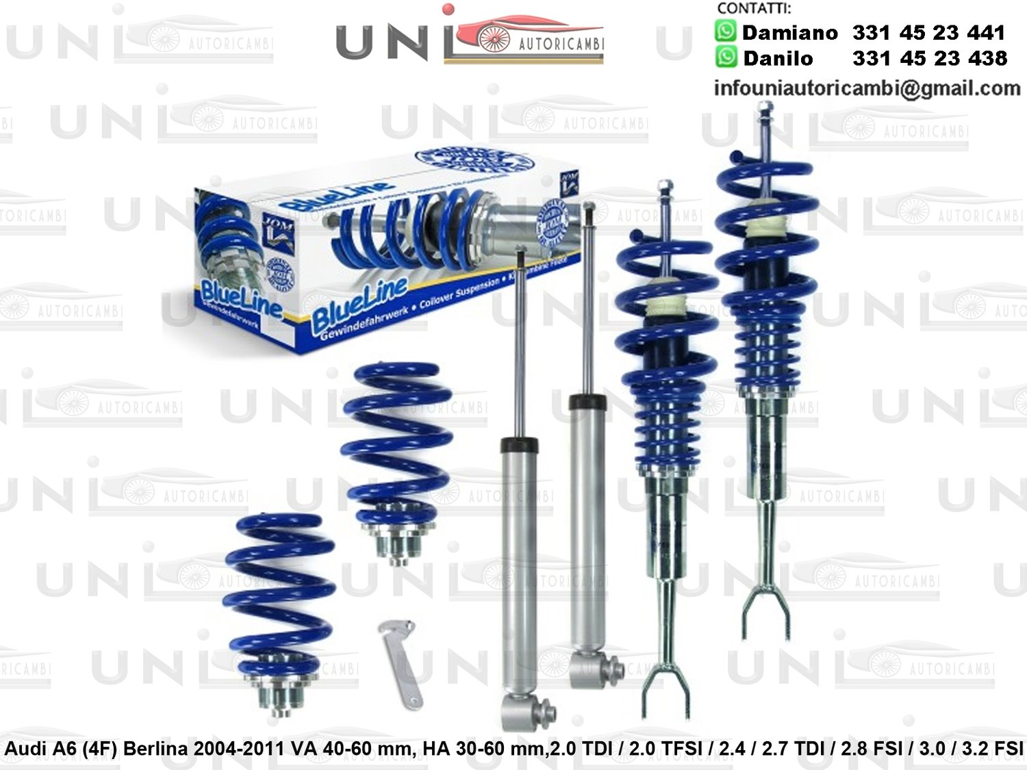 Assetto a Ghiera Regolabile Audi A6 (4F) Berlina 2.0 TDI / 2.0 TFSI / 2.4 / 2.7 TDI / 2.8 FSI / 3.0 / 3.2 FSI da 2004 a 2011