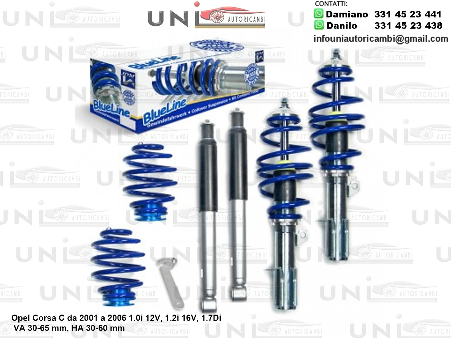 Assetto a Ghiera Regolabile Opel Corsa C da 11.2001 a 2006 1.0i 12V, 1.2i 16V, 1.7Di