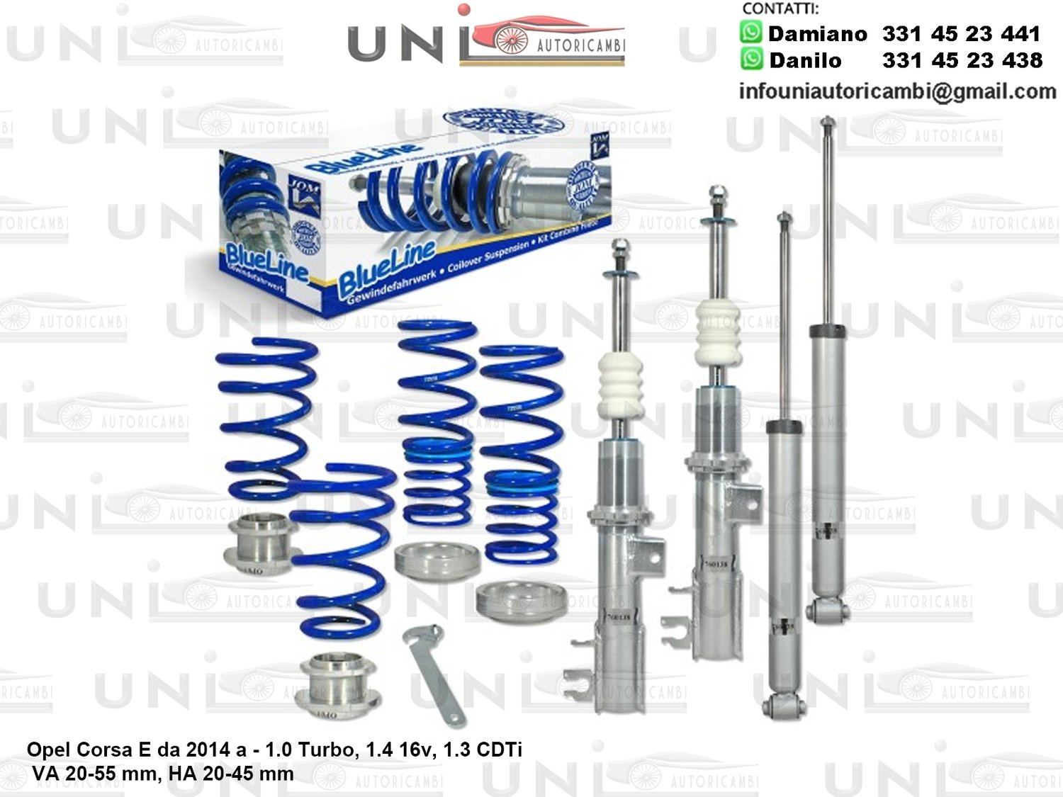 Assetto a Ghiera Regolabile 4 Ammortizzatori Sportivi Molle Opel Corsa E da 2014 a - 1.0 Turbo, 1.4 16v, 1.3 CDTi