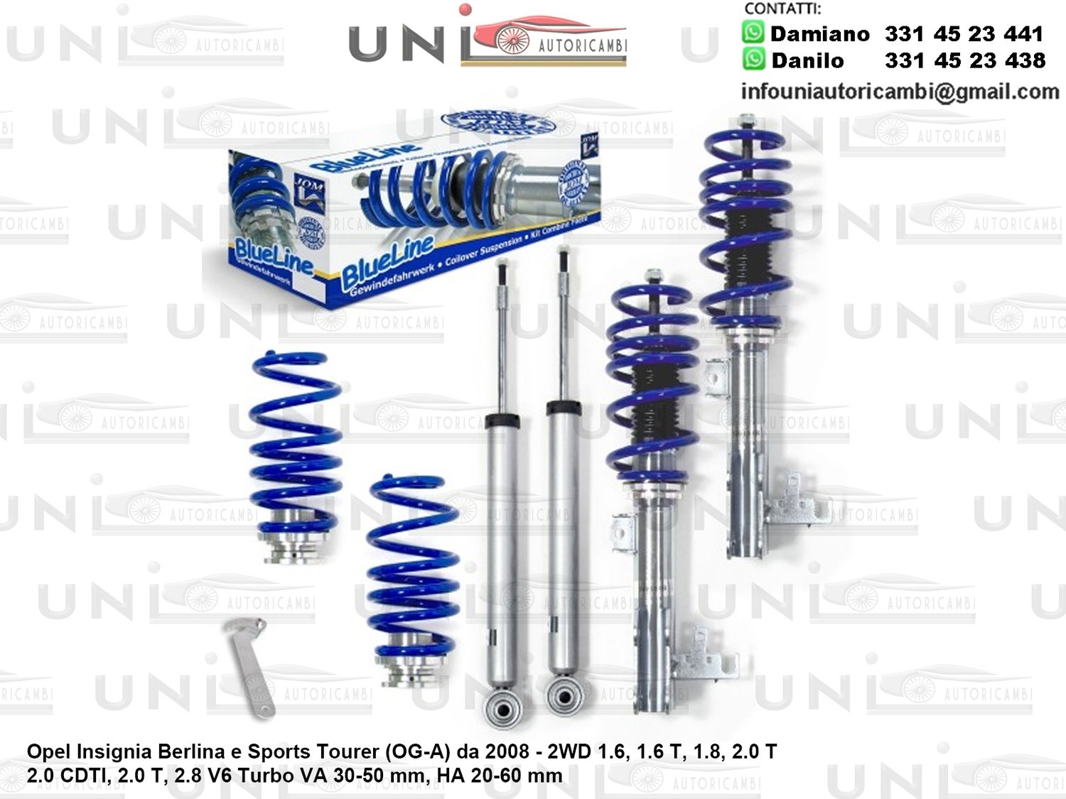 Assetto a Ghiera Regolabile Opel Insignia Berlina / Sports Tourer OG-A da 2008 a - 2WD 1.6 / 1.6 Turbo / 1.8 / 2.0 Turbo / 2.0 CDTI / 2.0 Turbo / 2.8 V6 Turbo