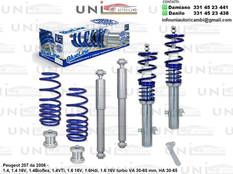 Assetto a Ghiera Regolabile Peugeot 207 da 2006 - 1.4, 1.4 16V, 1.4 Bioflex, 1.4VTi, 1.6 16V, 1.6Hdi, 1.6 16V turbo