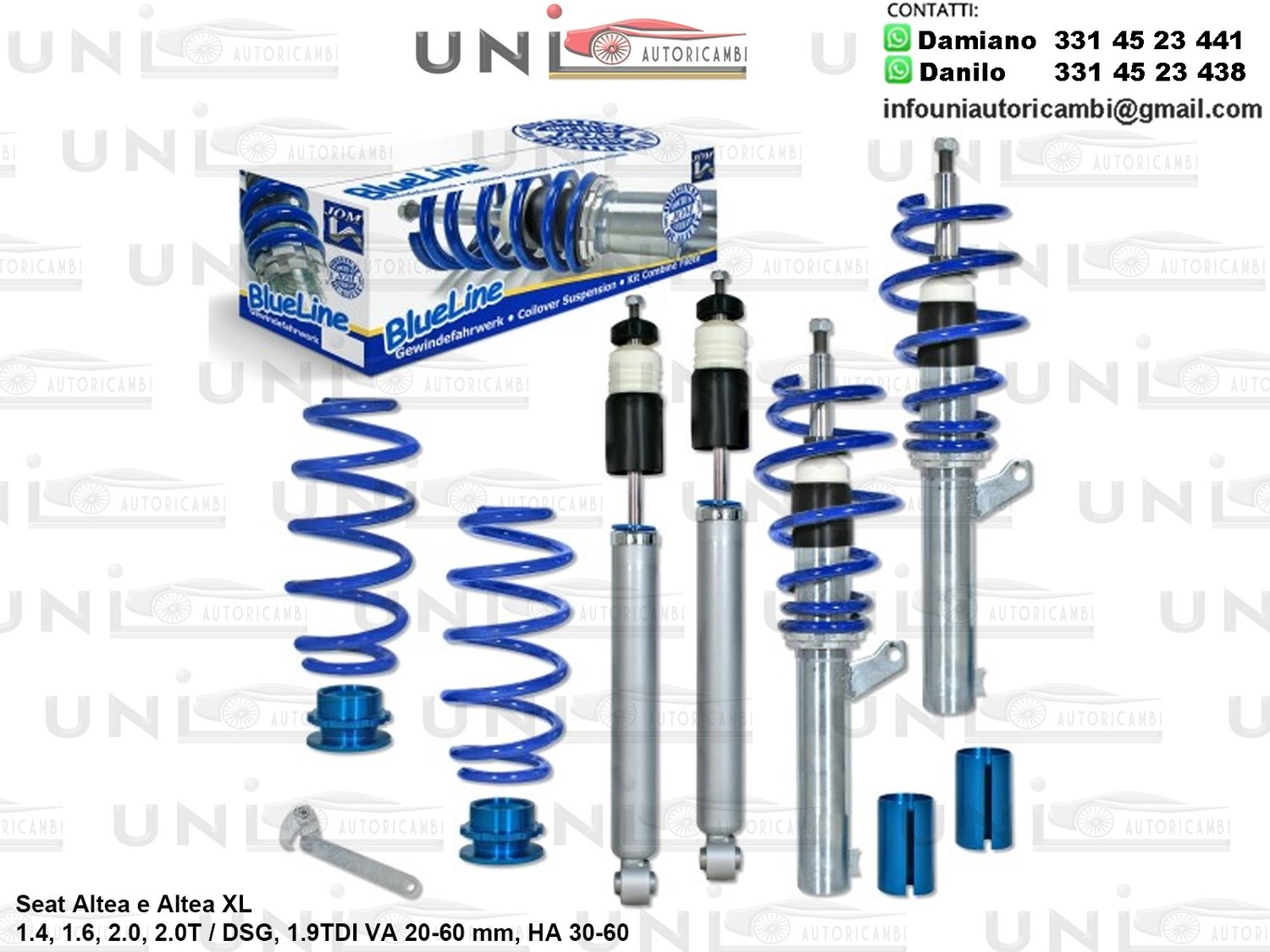 Assetto a Ghiera Regolabile 4 Ammortizzatori sportivi Seat Altea / XL 1.4 / 1.6 / 2.0 / 2.0T / DSG / 1.9TDi