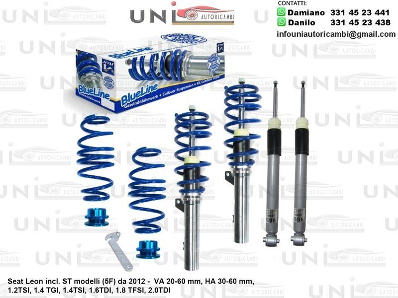 Assetto a Ghiera Regolabile Seat Leon incl. ST modelli (5F) da 2012 - 1.2 TSI, 1.4 TGI, 1.4 TSI, 1.6 TDI, 1.8 TFSI, 2.0 TDI