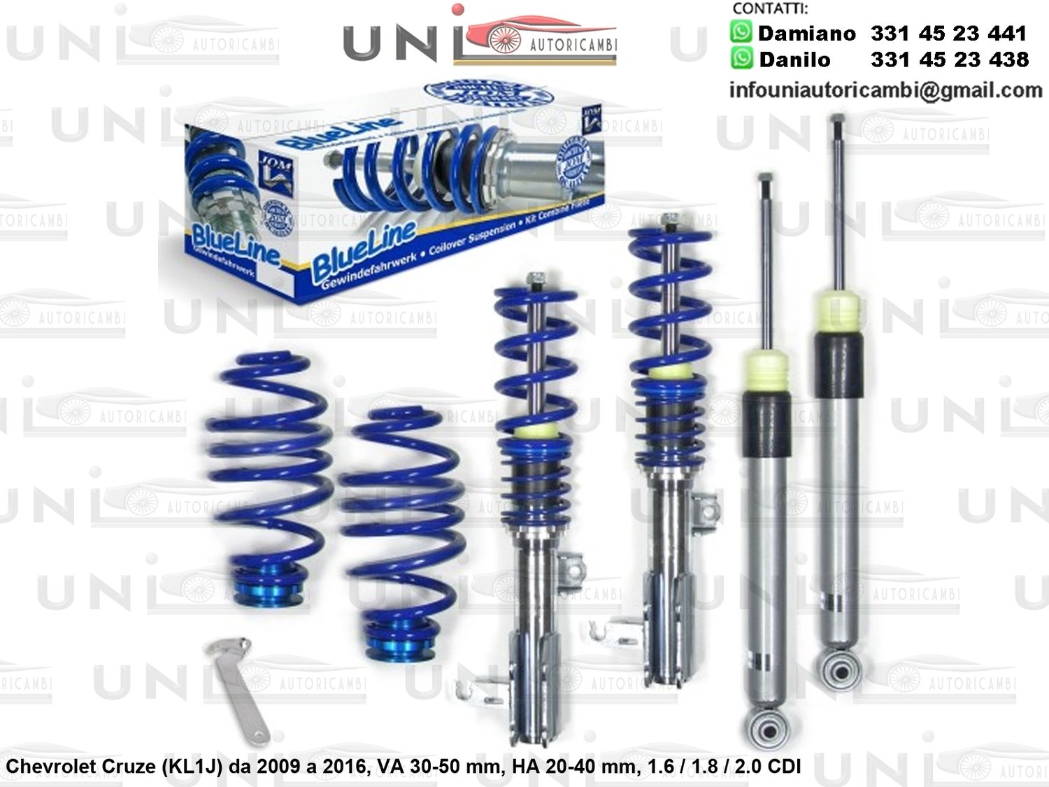 Assetto a Ghiera Regolabile Chevrolet Cruze (KL1J) 1.6 / 1.8 / 2.0 CDI da 2009 a 2016