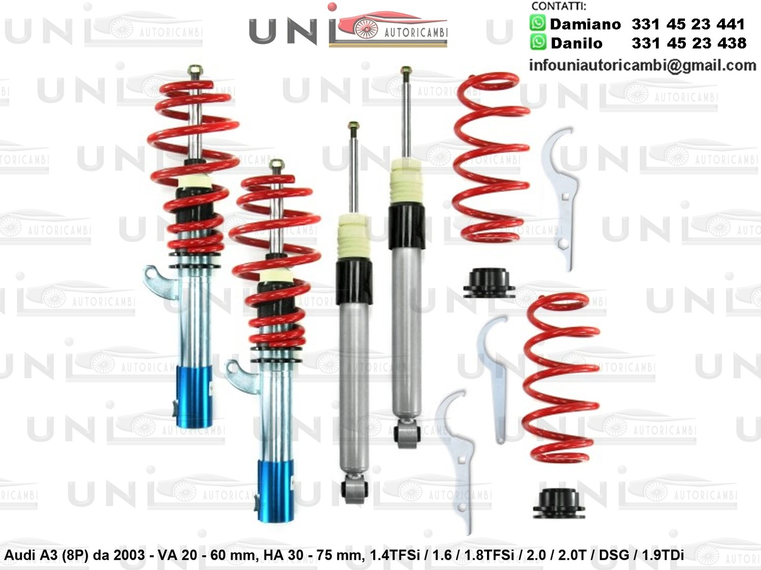 Assetto a Ghiera Regolabile Audi A3 (8P) 1.4TFSi / 1.6 / 1.8TFSi / 2.0 / 2.0T / DSG / 1.9TDi da 2003 -