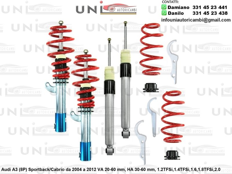 Assetto a Ghiera Regolabile Audi A3 (8P) Sportback / Cabrio 1.2TFSi, 1.4TFSi, 1.6, 1.8TFSi, 2.0, 2.0T / DSG, 1.9TDi da 2004 a 2012