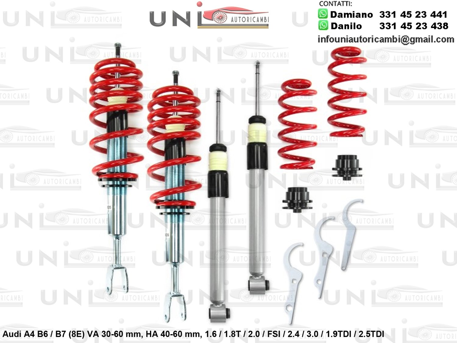 Assetto a Ghiera Regolabile Audi A4 B6 / B7 (8E) 1.6 / 1.8T / 2.0 / FSI / 2.4 / 3.0 / 1.9TDI / 2.5TDI Escluso Modelli con Ammortizzatori Autolivellanti / Quattro / Sport