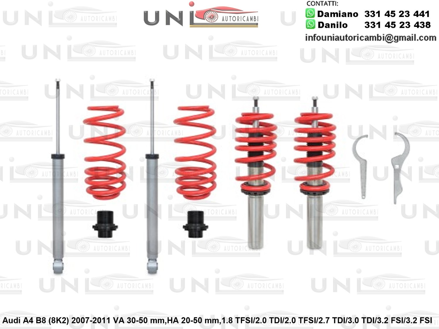 Assetto a Ghiera Regolabile Audi A4 B8 (8K2) 1.8 TFSI / 2.0 TDI / 2.0 TFSI / 2.7 TDI / 3.0 TDI / 3.2 FSI / 3.2 FSI da 2007 a 2011