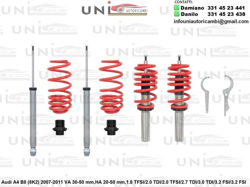 Assetto a Ghiera Regolabile Audi A4 B8 (8K2) 1.8 TFSI / 2.0 TDI / 2.0 TFSI / 2.7 TDI / 3.0 TDI / 3.2 FSI / 3.2 FSI da 2007 a 2011