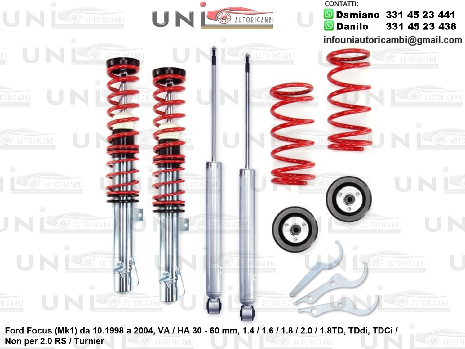 Assetto a Ghiera Regolabile Ford Focus (Mk1) 1.4 / 1.6 / 1.8 / 2.0 / 1.8TD, TDdi, TDCi Non per 2.0 RS / Turnier da 10.1998 a 2004