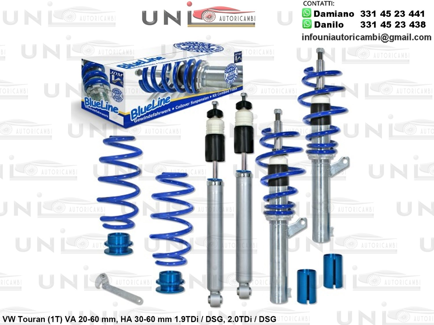 Assetto a Ghiera Regolabile VW Touran (1T) 1.9TDi DSG / 2.0TDi / DSG Diametro Tubolare Ammortizzatore Anteriore Ø 50 o 55 mm