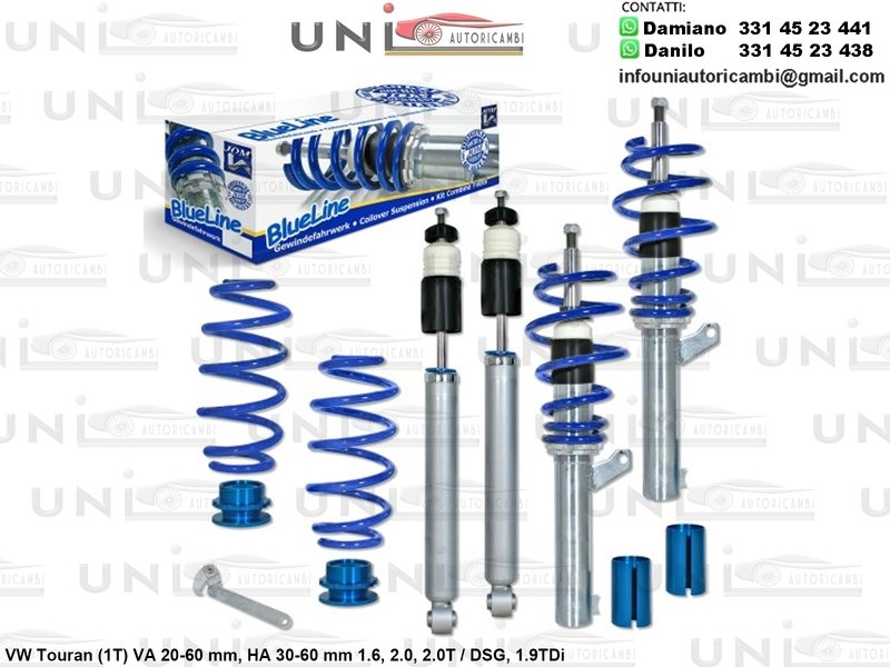 Assetto a Ghiera Regolabile VW Touran (1T) 1.6 / 2.0 / 2.0T / DSG / 1.9TDi Diametro Tubolare Ammortizzatore Anteriore Ø 50 o 55 mm