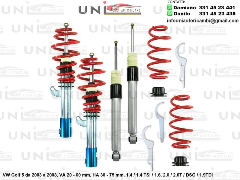 Assetto a Ghiera Regolabile VW Golf 5 1.4 / 1.4 TSi / 1.6, 2.0 / 2.0T / DSG / 1.9TDi da 2003 a 2008