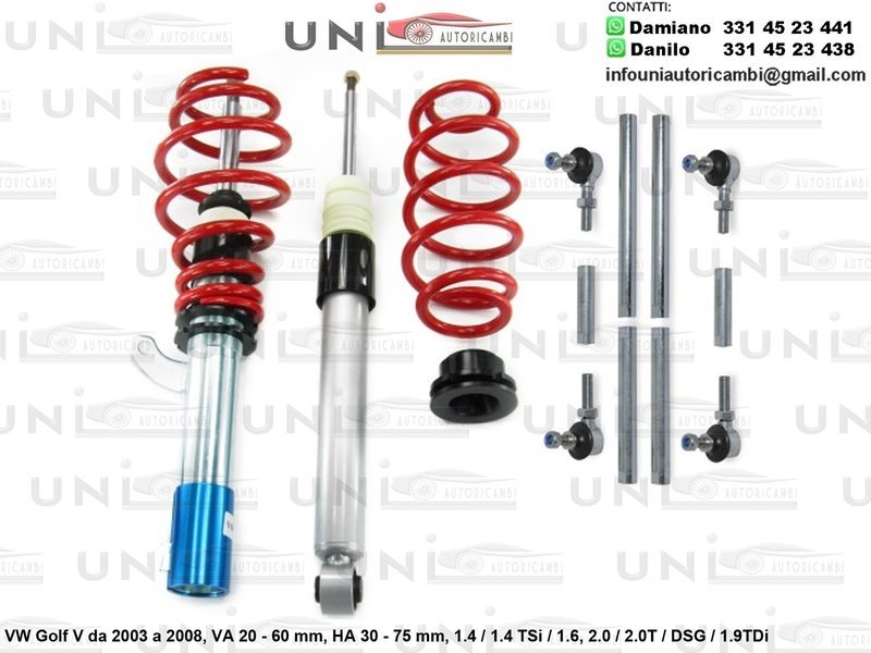 Assetto a Ghiera Regolabile VW Golf V 1.4 / 1.4 TSi / 1.6, 2.0 / 2.0T / DSG / 1.9TDi da 2003 a 2008