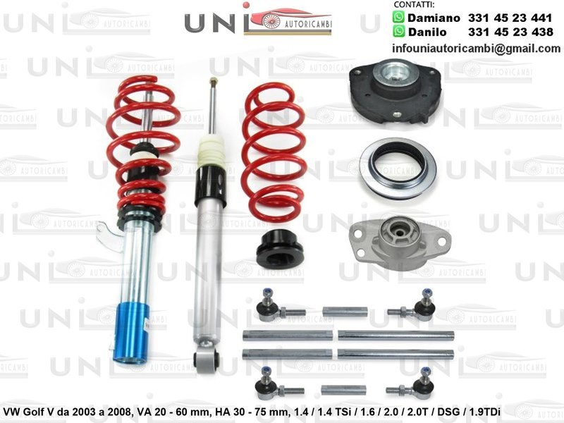 Assetto a Ghiera Regolabile VW Golf V 1.4 / 1.4 TSi / 1.6 / 2.0 / 2.0T / DSG / 1.9TDi da 2003 a 2008