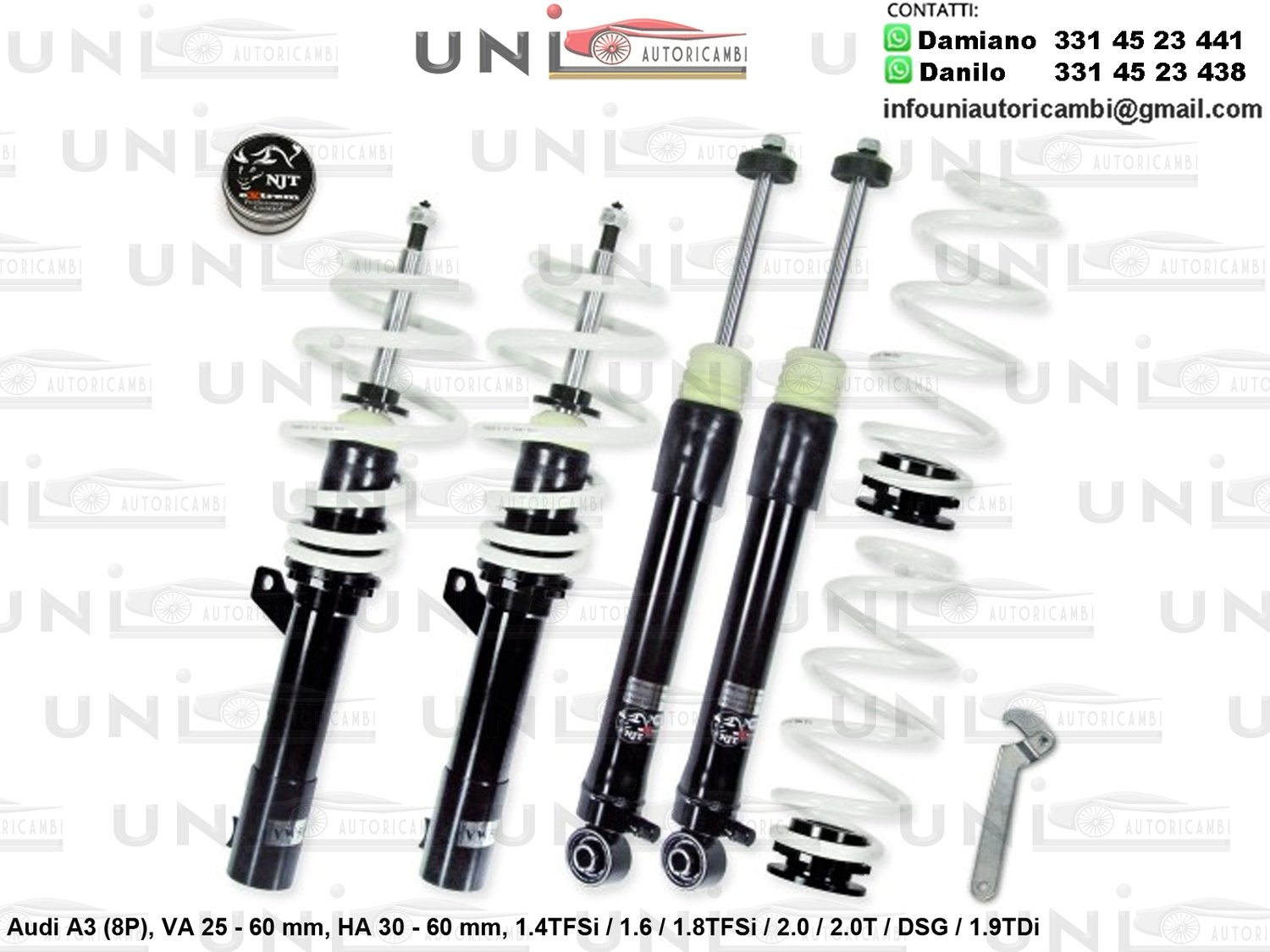 Assetto a Ghiera Regolabile Audi A3 (8P) 1.4TFSi / 1.6 / 1.8TFSi / 2.0 / 2.0T / DSG / 1.9TDi NON PER MODELLI QUATTRO!!!